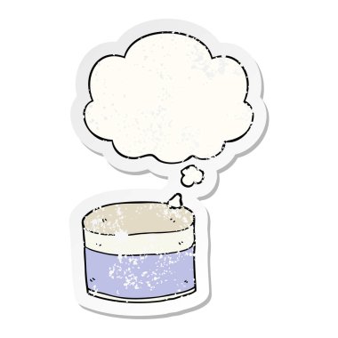 karikatür pot ve sıkıntılı yıpranmış etiket olarak kabarcık düşünce