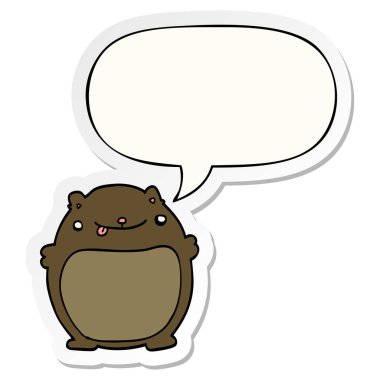 karikatür ayı ve konuşma kabarcık etiket