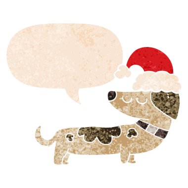 retro tex noel şapka ve konuşma balonu giyen karikatür köpek