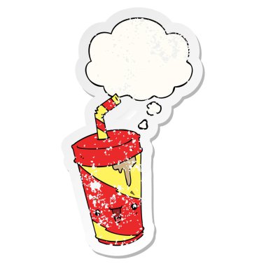 sevimli karikatür soda ve sıkıntılı yıpranmış sticke olarak kabarcık düşünce