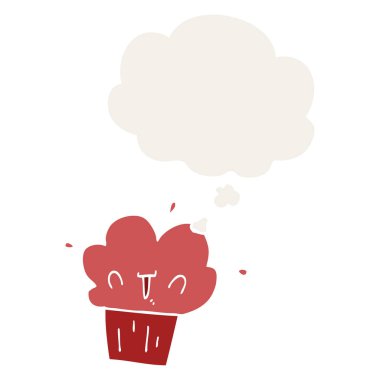 retro tarzında karikatür cupcake ve düşünce balonu