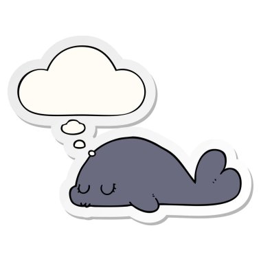 sevimli karikatür mühür ve baskılı bir etiket olarak kabarcık düşünce