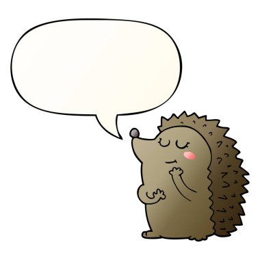 sevimli karikatür kirpi ve pürüzsüz degrade tarzında konuşma balonu