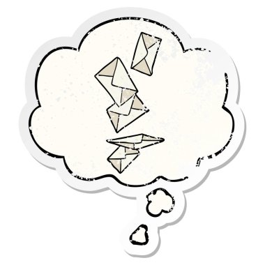 karikatür harfleri ve sıkıntılı yıpranmış etiket olarak düşünce balonu