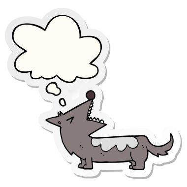 karikatür köpek ve baskılı bir etiket olarak kabarcık düşünce