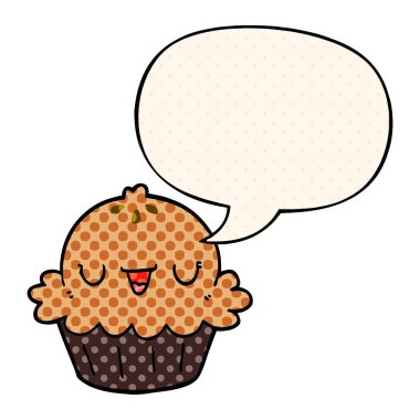 çizgi roman tarzında sevimli karikatür pasta ve konuşma balonu