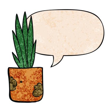 retro doku tarzında karikatür ev bitki ve konuşma balonu