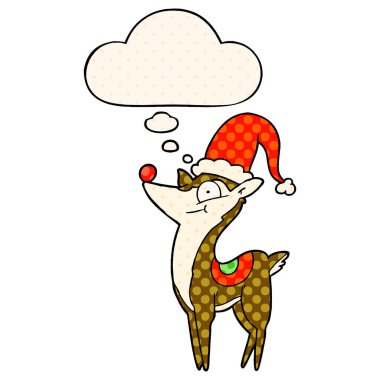 çizgi roman stilil karikatür noel geyiği ve düşünce balonu