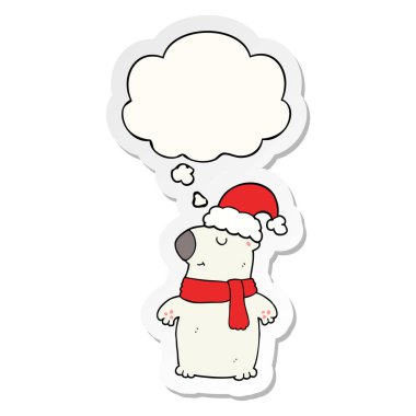 sevimli karikatür noel ayı sıcağa ve baskılı bir stic olarak kabarcık düşünce