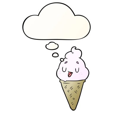 sevimli karikatür dondurma ve pürüzsüz degrade sty düşünce balonu