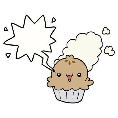 sevimli karikatür pasta ve konuşma balonu