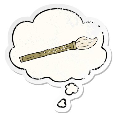 karikatür boya fırçası ve sıkıntılı yıpranmış stic olarak düşünce balonu