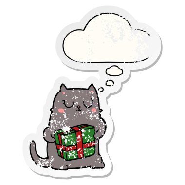 karikatür noel kedi ve sıkıntılı yıpranmış st olarak kabarcık düşünce