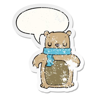 karikatür ayı ve eşarp ve konuşma balonu sıkıntılı etiket