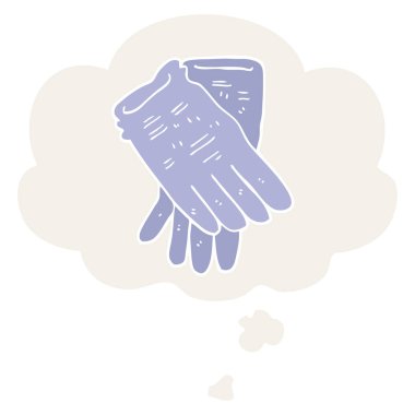 karikatür bahçe iş eldiven ve retro tarzı nda düşünce balonu