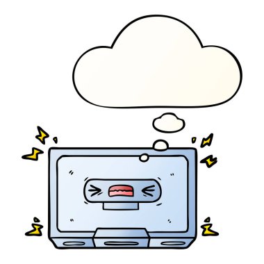 karikatür kızgın eski kaset ve pürüzsüz gra içinde kabarcık düşünce