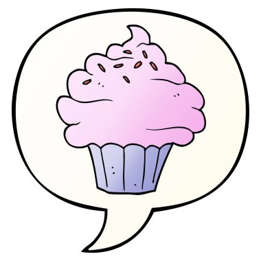 düzgün degrade tarzında karikatür cupcake ve konuşma balonu