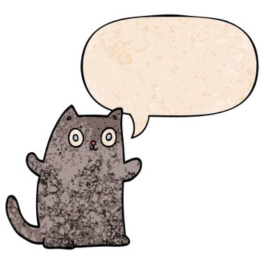 retro doku tarzında karikatür kedi ve konuşma balonu