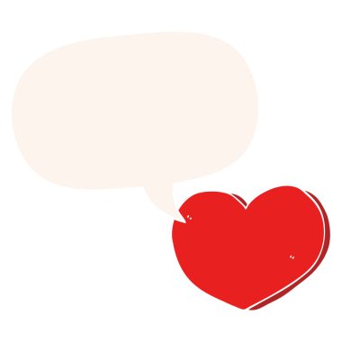 retro tarzında karikatür aşk kalp ve konuşma balonu