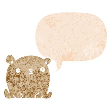 retro dokulu tarzda sevimli karikatür ayı ve konuşma balonu