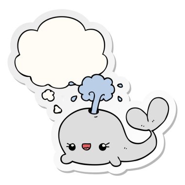 sevimli karikatür balina ve baskılı bir etiket olarak kabarcık düşünce