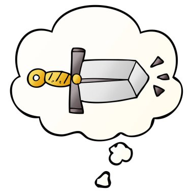 karikatür kılıç ve pürüzsüz degrade tarzında düşünce balonu
