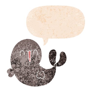 retro dokulu tarzısevimli karikatür balina ve konuşma balonu