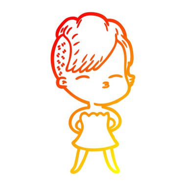 elbise li kız şaşı karikatür çizim sıcak degrade çizgi çizim