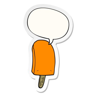 karikatür buz lolly ve konuşma kabarcık etiket