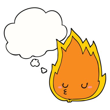 sevimli karikatür yangın ve düşünce balonu