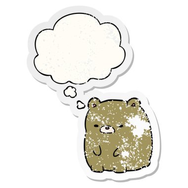 karikatür üzgün ayı ve sıkıntılı yıpranmış etiket olarak kabarcık düşünce