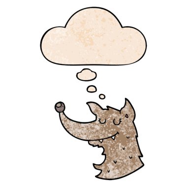 karikatür kurt ve grunge doku desen tarzında düşünce balonu