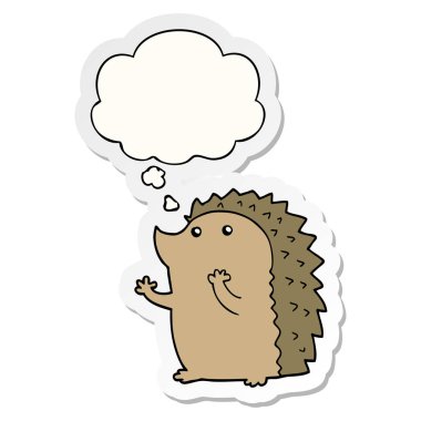 karikatür kirpi ve baskılı bir etiket olarak kabarcık düşünce