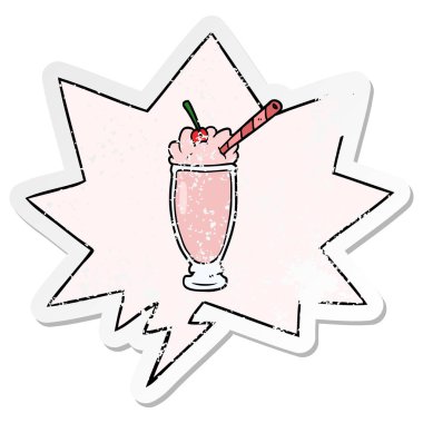 karikatür milkshake ve konuşma balonu sıkıntılı etiket