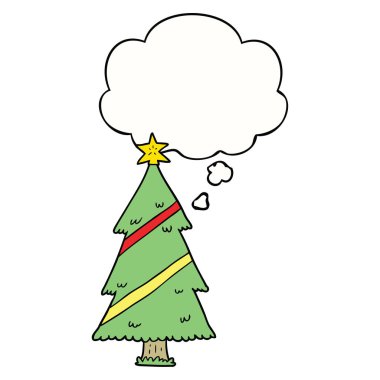 karikatür noel ağacı ve düşünce balonu