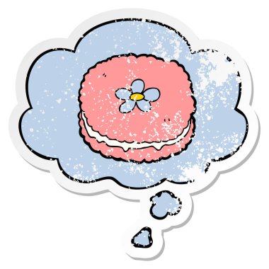 karikatür bisküvi ve sıkıntılı yıpranmış etiket olarak kabarcık düşünce