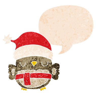 retro dokulu tarzı sevimli noel baykuş ve konuşma balonu