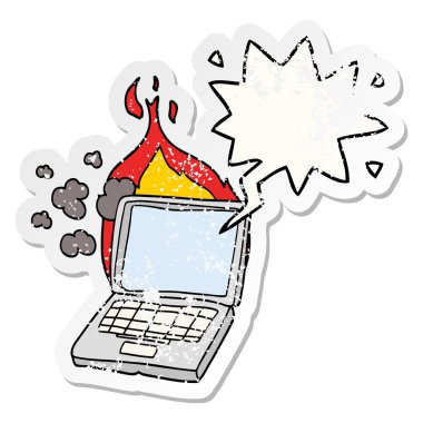 karikatür kırık dizüstü bilgisayar ve konuşma balonu sıkıntılı stic