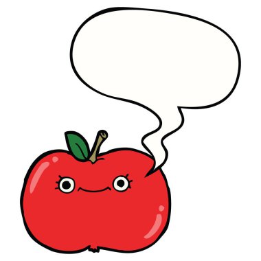 sevimli karikatür elma ve konuşma balonu