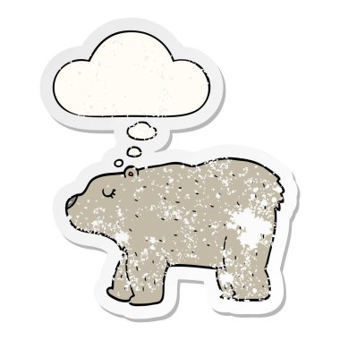 karikatür ayı ve sıkıntılı yıpranmış etiket olarak kabarcık düşünce