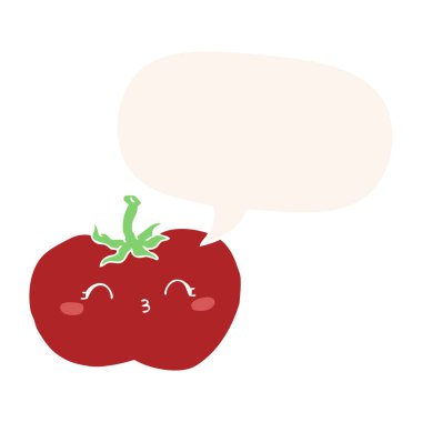 retro tarzında karikatür domates ve konuşma balonu