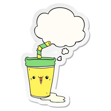 sevimli karikatür soda ve baskılı bir etiket olarak kabarcık düşünce