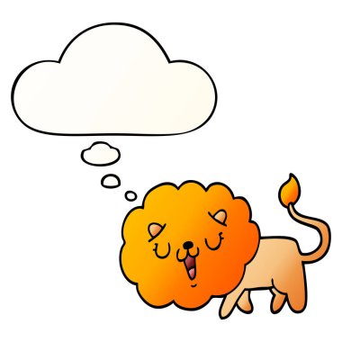 sevimli karikatür aslan ve pürüzsüz degrade tarzında kabarcık düşünce