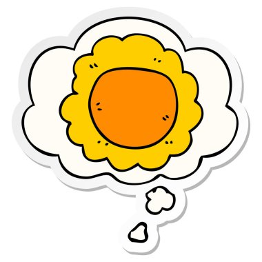 karikatür çiçek ve baskılı bir etiket olarak kabarcık düşünce