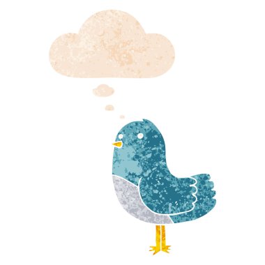 retro dokulu tarzda karikatür kuş ve düşünce balonu