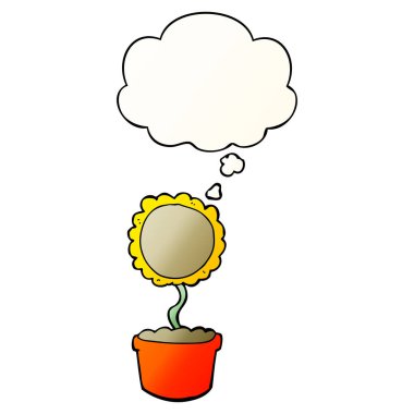 sevimli karikatür çiçek ve pürüzsüz degrade tarzında kabarcık düşünce