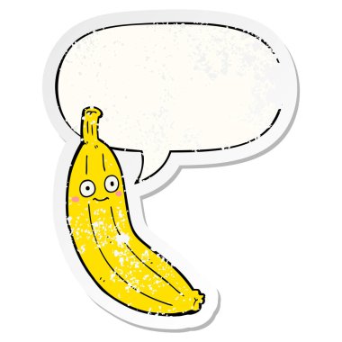 karikatür muz ve konuşma balonu sıkıntılı etiket