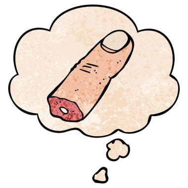 karikatür kesilmiş parmak ve grunge doku patt düşünce balonu