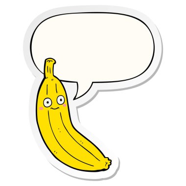 karikatür muz ve konuşma kabarcık etiket