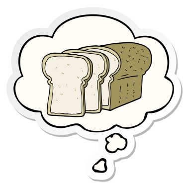 karikatür dilimlenmiş ekmek ve baskılı bir etiket olarak kabarcık düşünce